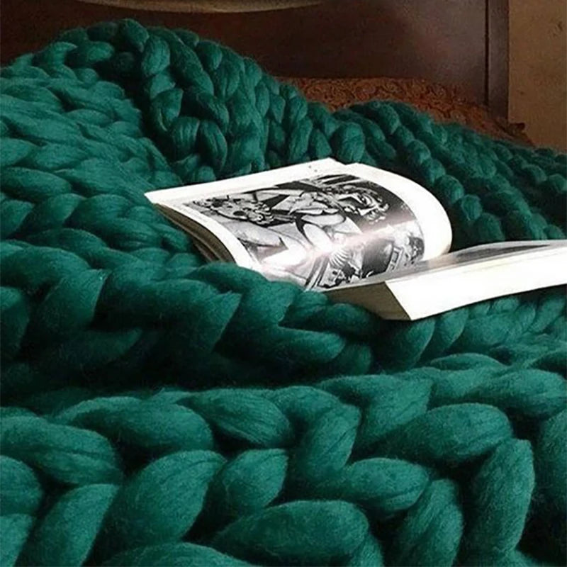 Hand Chunky Knitted Blanket Fashion Chunky Hand-Woven Coarse Carpet Blanket Home Textile Knitted Soft Blanket